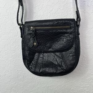 Fat Face Black Small Crossbody Bag, genuine leather, flap over, cotton lining